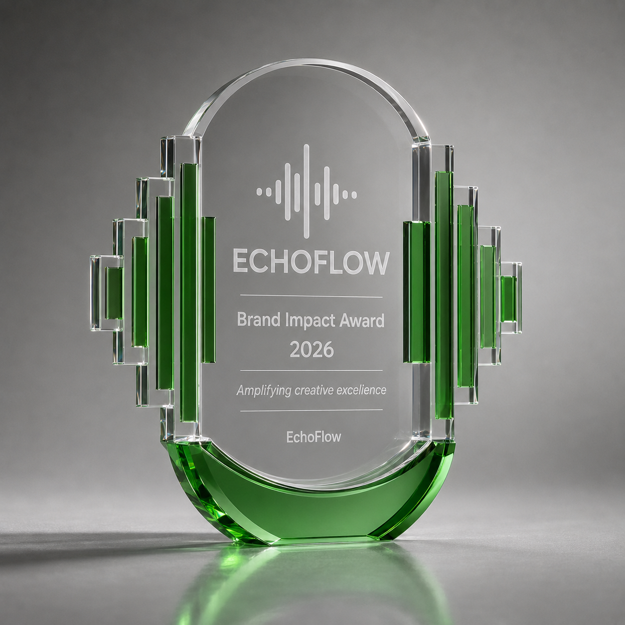 EchoFlow Brand Impact custom Optical Crystal with Green Color Fill award