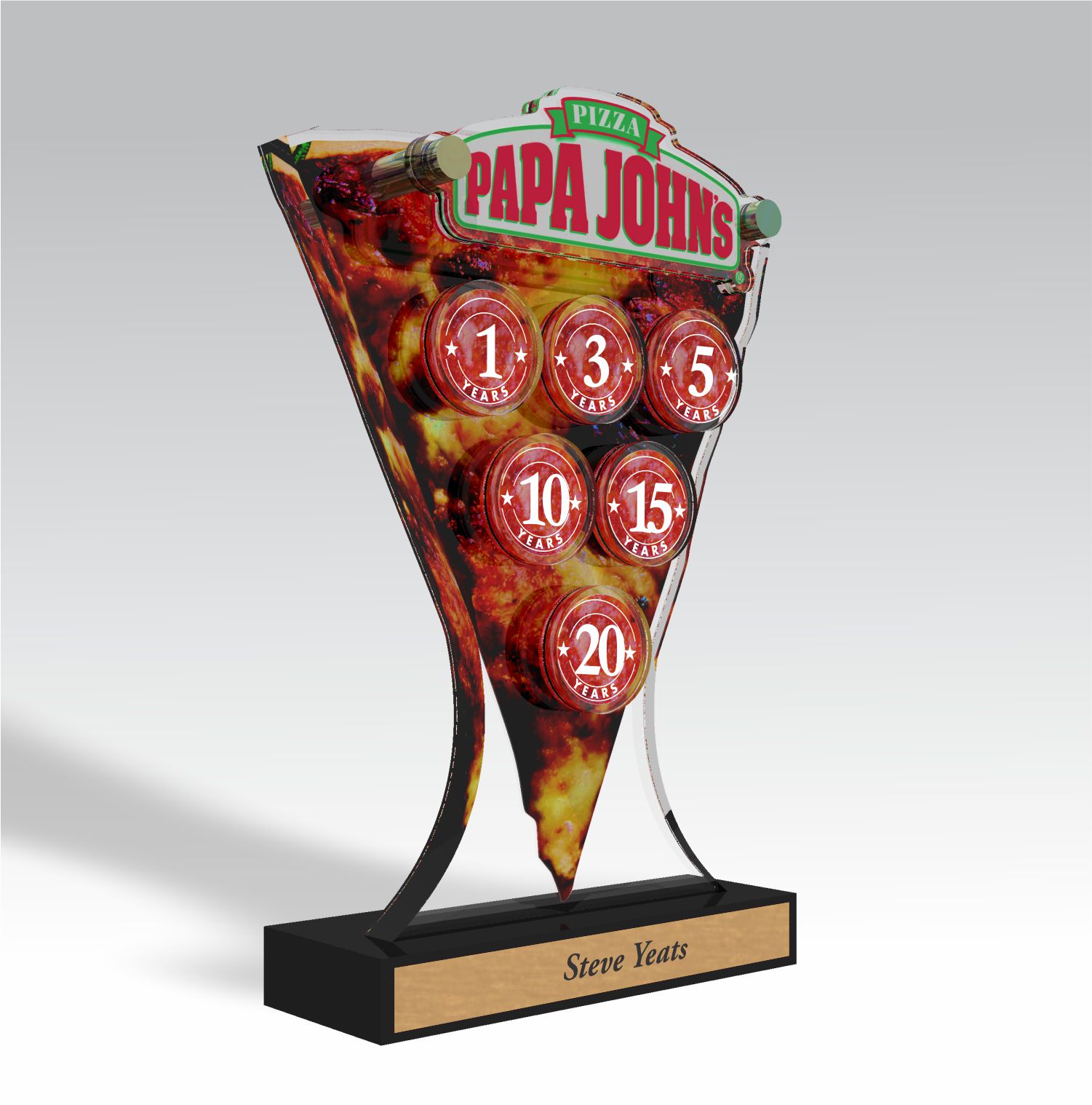 Papa John's Magnetic Year Discs custom acrylic award