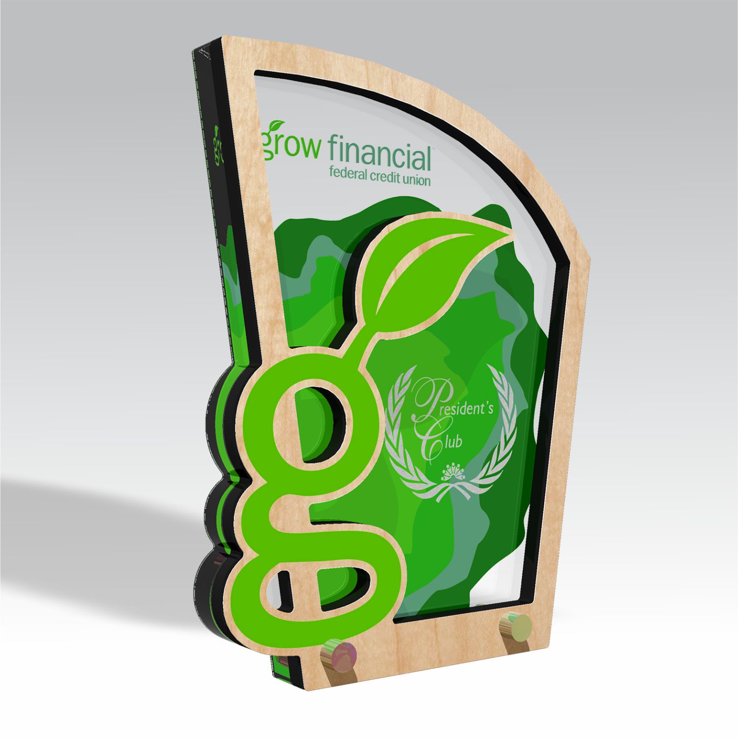 Grow Financial President's Club custom acrylic award