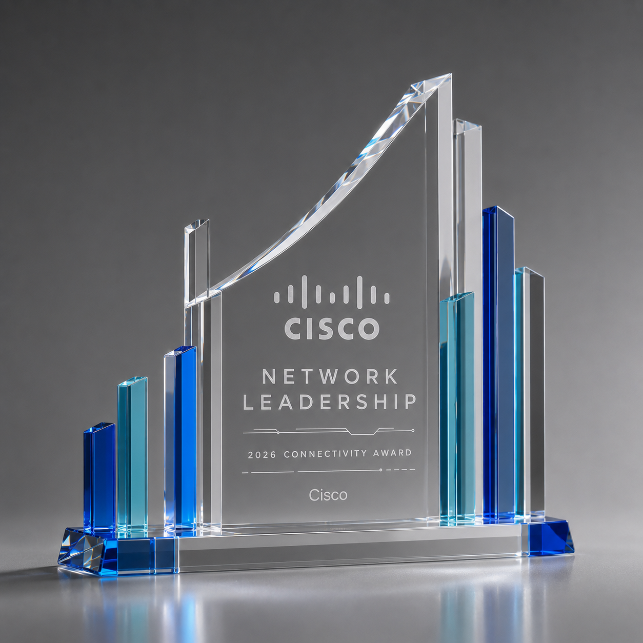 Cisco Network Leadership custom Optical Crystal with Multi-Tone Blue Color Fill award