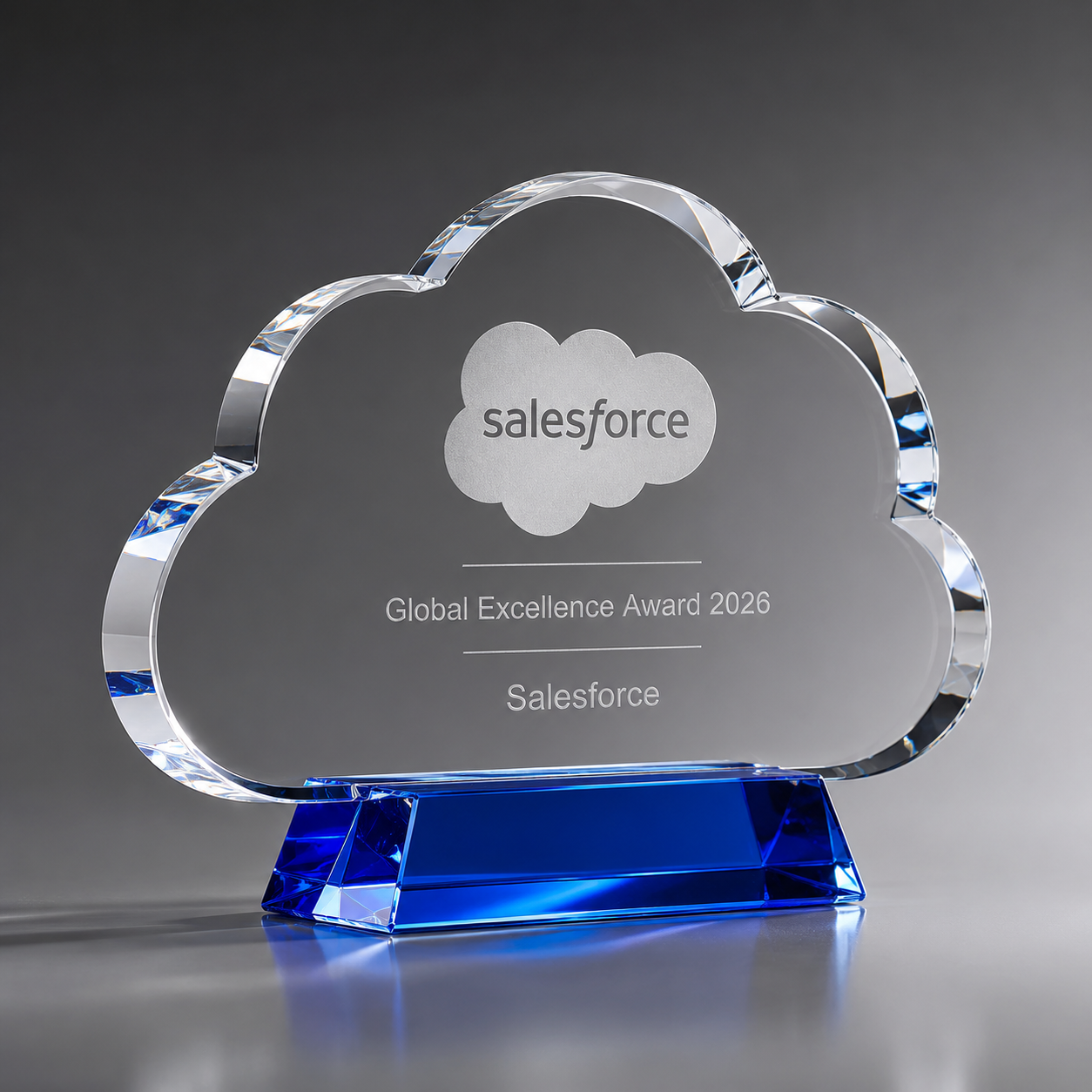 Salesforce Global Excellence custom Optical Crystal with Blue Color Fill Base award