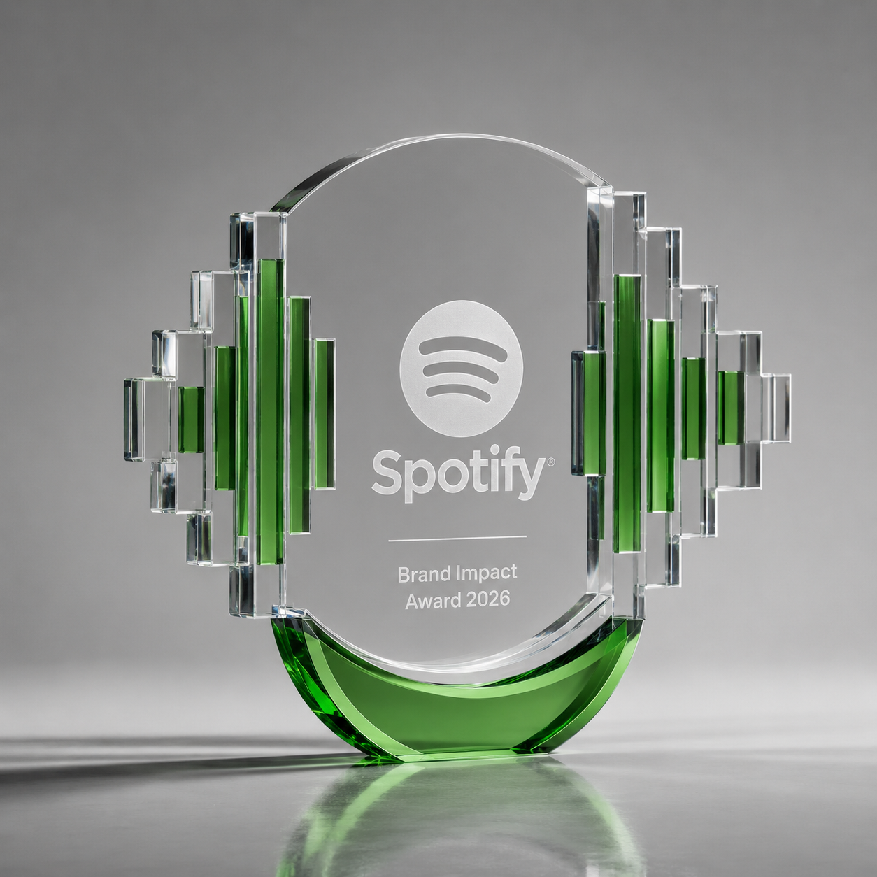 Spotify Brand Impact custom Optical Crystal with Green Color Fill award