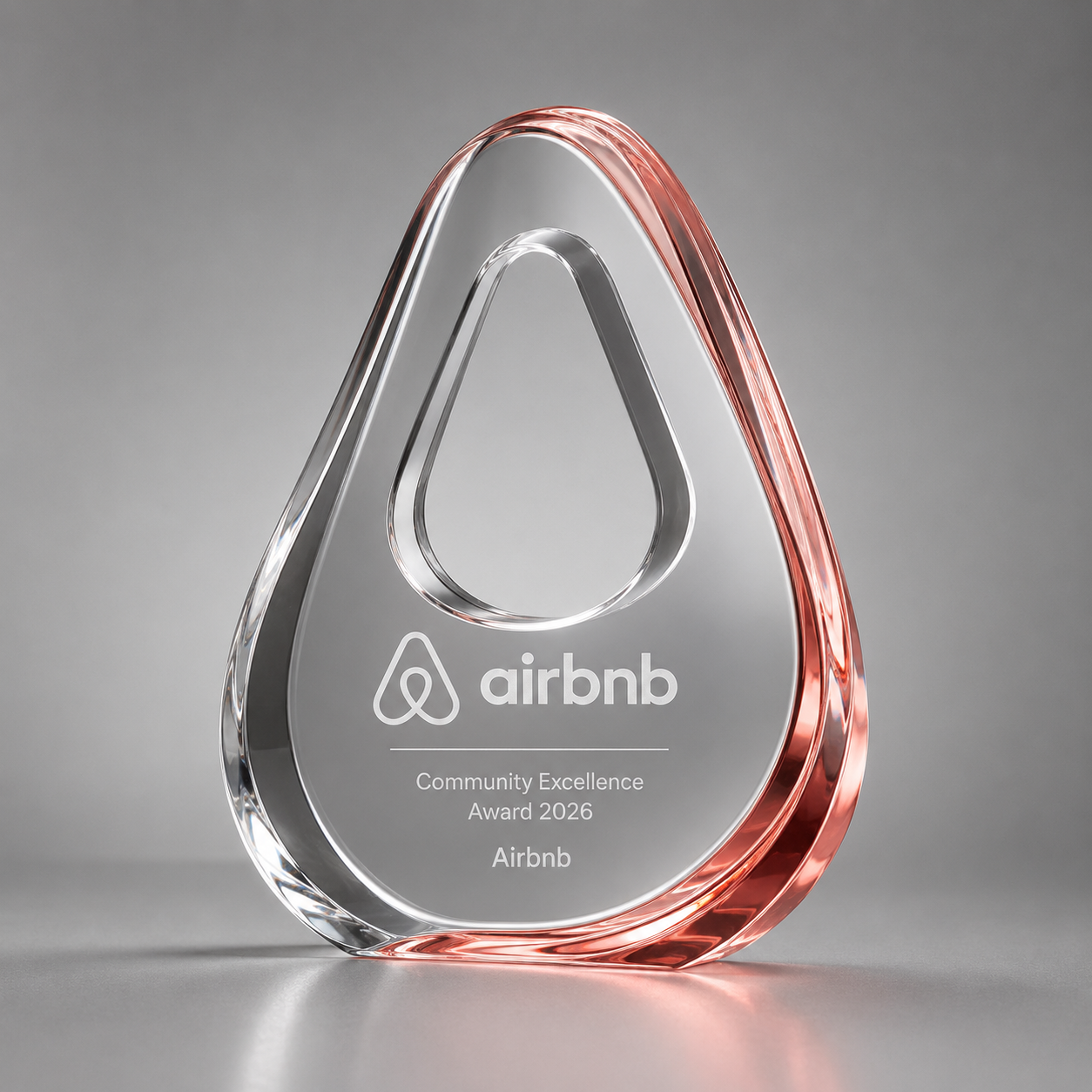 Airbnb Community Excellence custom Optical Crystal with Rose Gold Color Fill award